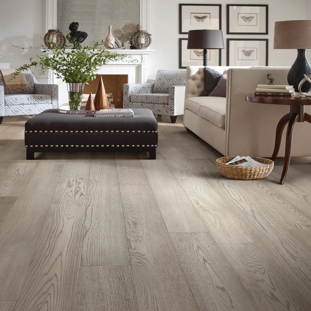 7-inch White Oak engineered hardwood boards in clean modern 2026 style for hardwood floor installation.